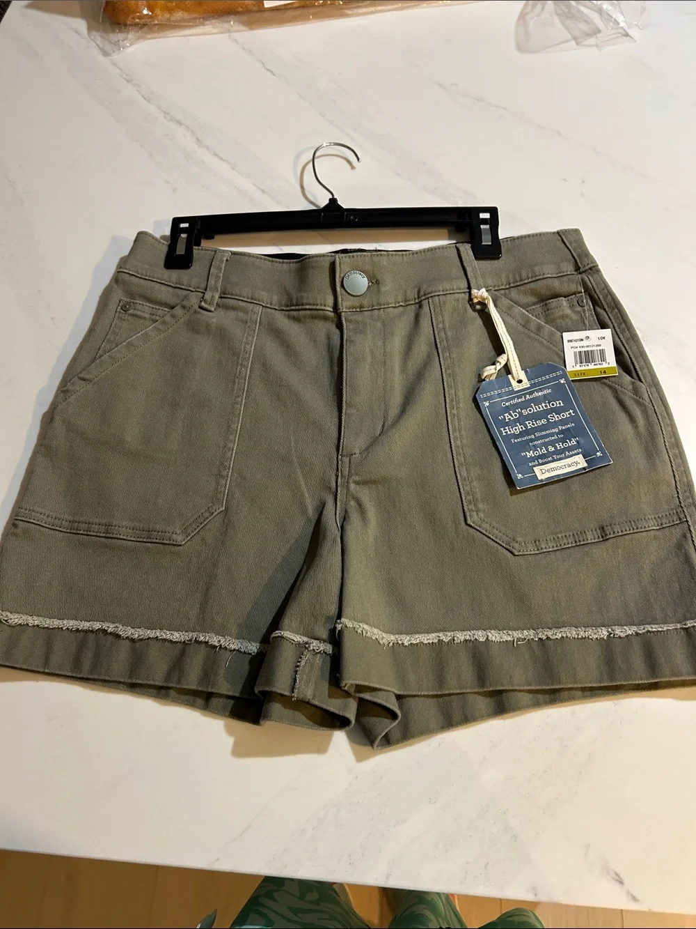Democracy Olive High Waist Utility Shorts with Frayed Hem